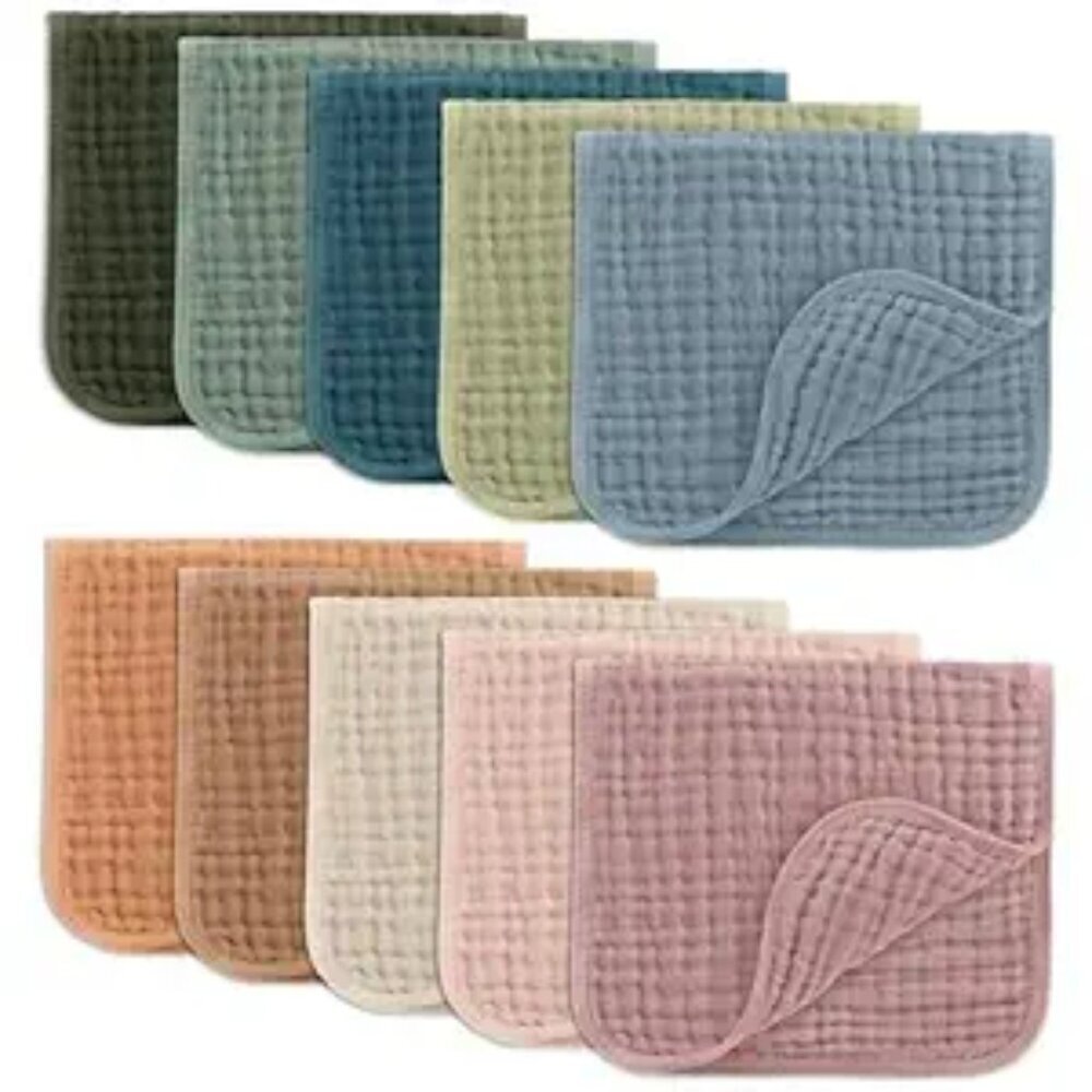 Comfy Cubs Muslin Burp Cloths Set (20”X10”, Pack of 10) Large 6-Layer Ultra